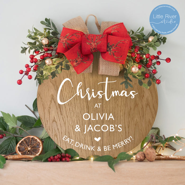 Red Berries Personalised Christmas Oak Plaque