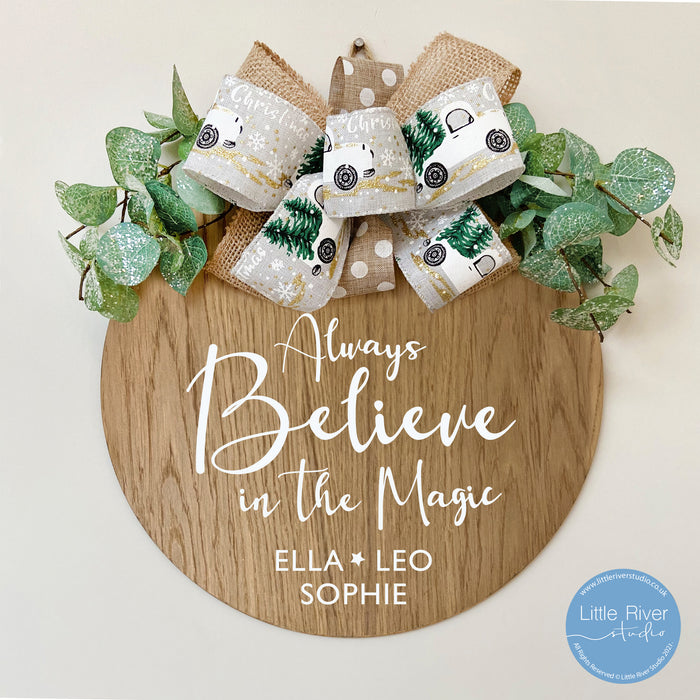 Personalised Believe Christmas Oak Plaque